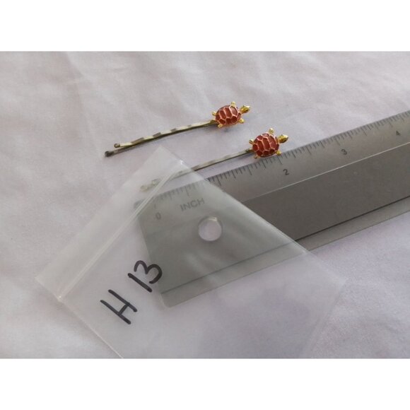 Turtle Hairpins Set Of 2 Gold Tone & Red Metal Hair Accessories Cute Design - Picture 3 of 3